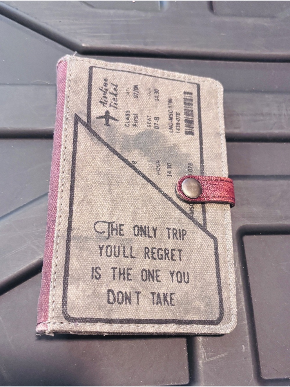Mona B Canvas Travel Quote Wallet - Gray & Burgundy Accents